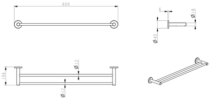 Mica Double Towel Rail - 600mm - Chrome