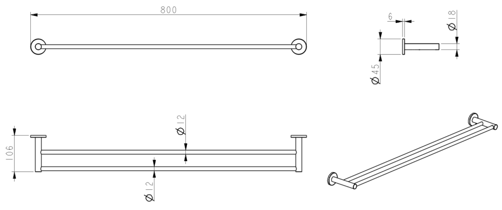 Mica Double Towel Rail - 800mm - Brushed Nickel