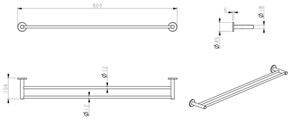 Mica Double Towel Rail - 800mm - Brushed Nickel