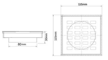 115x115 MM
Black Grills
square floor
drain (80 mm)