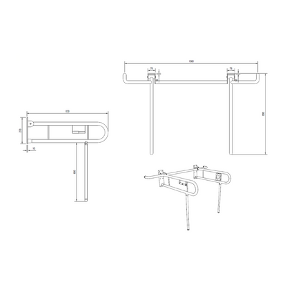 Bariatric Twin Drop Down Grab Rails. Left-Hand Drop Down Rail contains a Nurse Call and Right-Hand Drop Down Rail contains a Toilet Roll Holder in Satin Stainless Steel *Special Order Product
