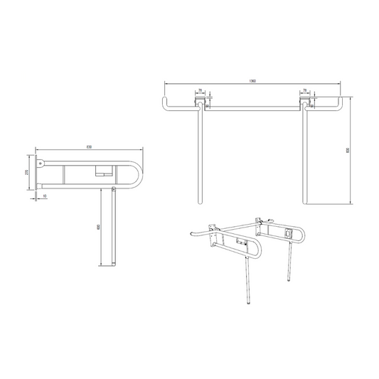 Bariatric Twin Drop Down Grab Rails. Left-Hand Drop Down Rail contains a Nurse Call and Right-Hand Drop Down Rail contains a Toilet Roll Holder in Satin Stainless Steel *Special Order Product