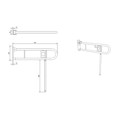 Bariatric Drop Down Grab Rail with Left-Hand Nurse Call and Drop Down Leg in Satin Stainless Steel *Special Order Product