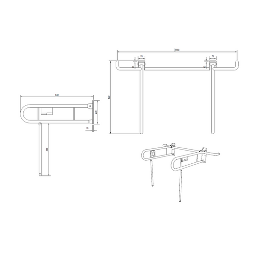 Bariatric Twin Drop Down Grab Rails. Left-Hand Drop Down Rail contains a Toilet Roll Holder and Right-Hand Drop Down Rail contains a Nurse Call in Satin Stainless Steel * Special Order Product