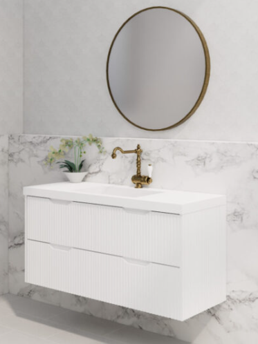 1200mm * Matt White            * Fluted style          *  2 tiers                 4 Drawers                      * Wall Hung