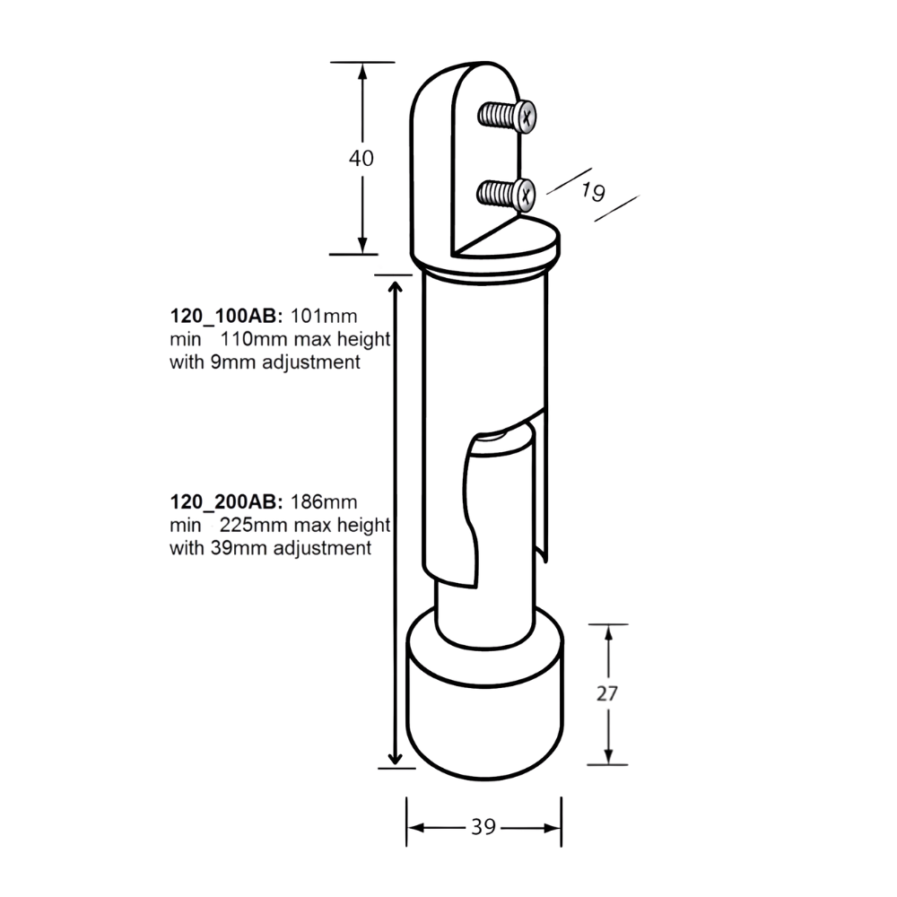 120 Series Full Aluminium Heavy Duty Leg – 200mm with 39mm Adjustment