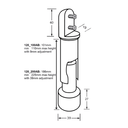 120 Series Full Aluminium Heavy Duty Leg – 200mm with 39mm Adjustment