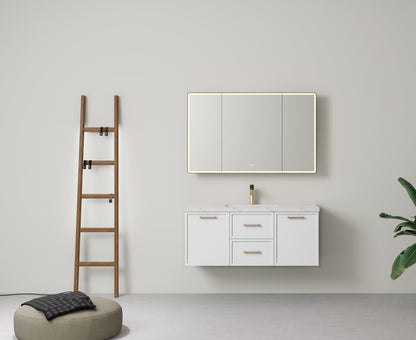 1200mm  Kingsley Federation Fluted Wall Hung PVC Single or Double  Bowl Cabinet - Matt White - Cabinet Only