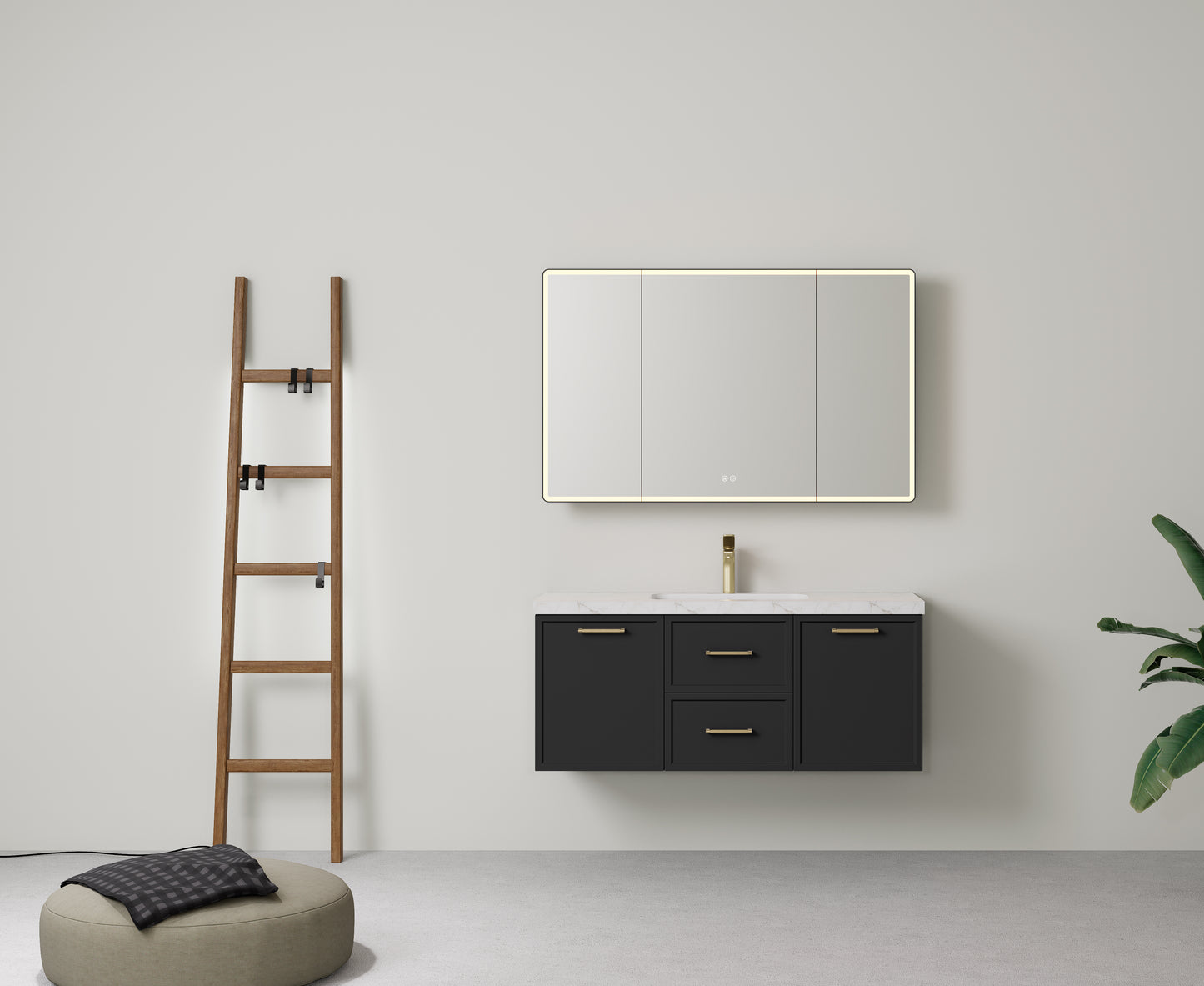 1200mm  Kingsley Federation Fluted Wall Hung PVC Single or Double  Bowl Cabinet - Matt Black - Cabinet Only