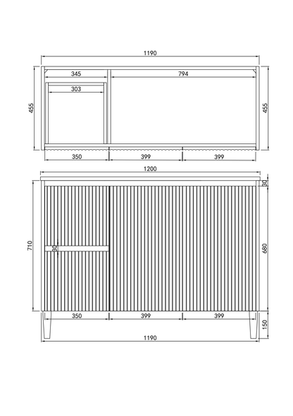 1200mm Brighton Floor Vanity PVC Left Side Drawers - Cabinet Only - Single Bowl - Matte White