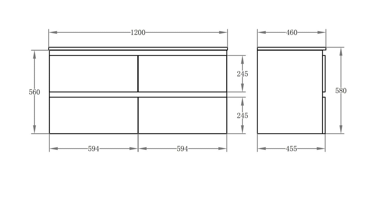 1200mm Riva Wall Hung Vanity PVC Cabinet Only - Gloss White