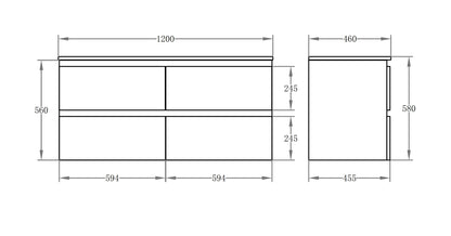 1200mm Riva Wall Hung Vanity PVC Cabinet Only - Gloss White