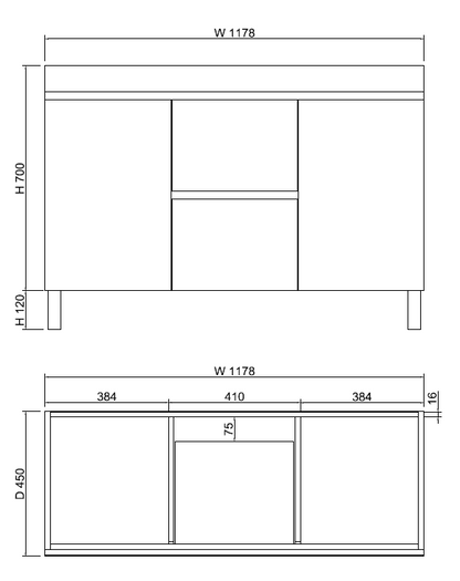 Forest Double Bowls Freestanding Vanity(Leg/Kickboard)-Light oak W1178xH820xD450mm
