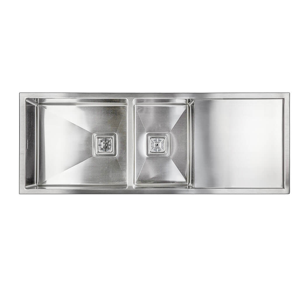 Vanté Double Bowl Kitchen Sink with Drainer - R10 Corner - SS 304 Stainless Steel - 1200mm - Brushed Finish