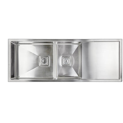 Vanté Double Bowl Kitchen Sink with Drainer - R10 Corner - SS 304 Stainless Steel - 1200mm - Brushed Finish