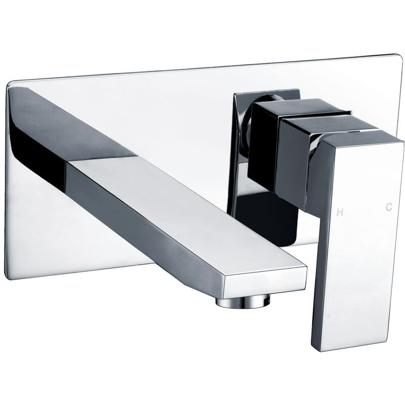 Rosa Square Bath Wall Basin Mixer With Spout - Chrome