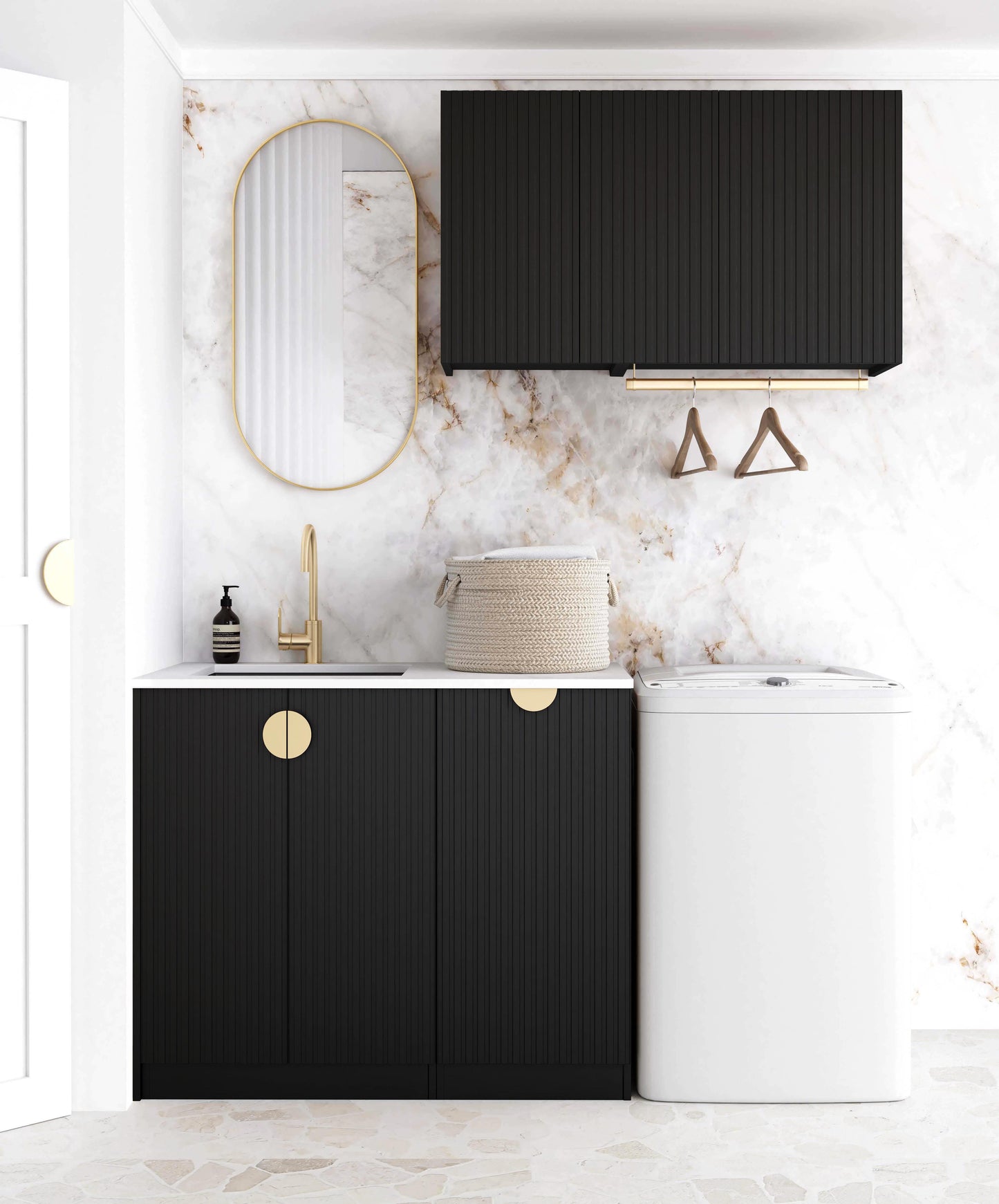 Laundry Kit 1715DR-C Marlo Black with Natural Carrara Marble Top and 400 Drawer Unit