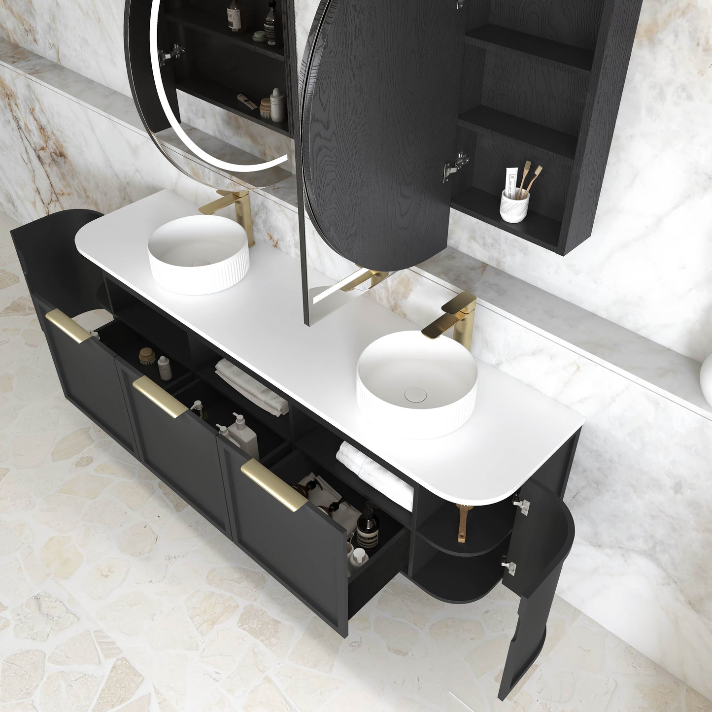 Hampshire 1800mm Satin Black Wall Hung Curve Cabinet Only