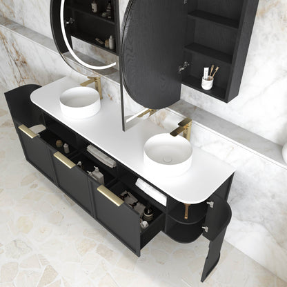 Hampshire 1800mm Satin Black Wall Hung Curve Cabinet Only