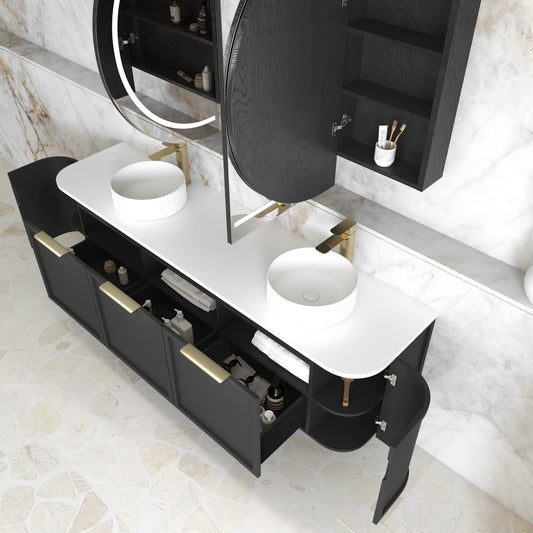 Hampshire 1800mm Satin Black Wall Hung Curve Cabinet Only