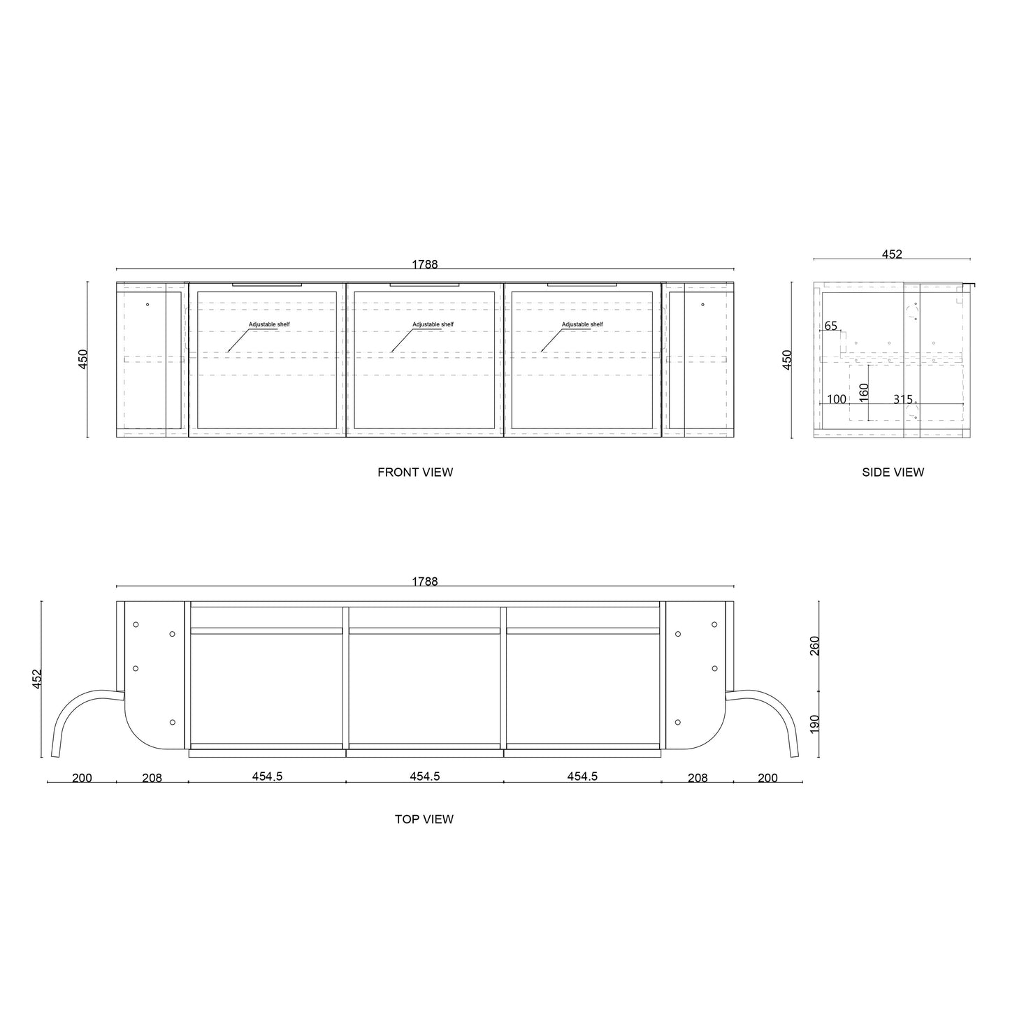 Hampshire 1800mm Satin Black Wall Hung Curve Cabinet Only