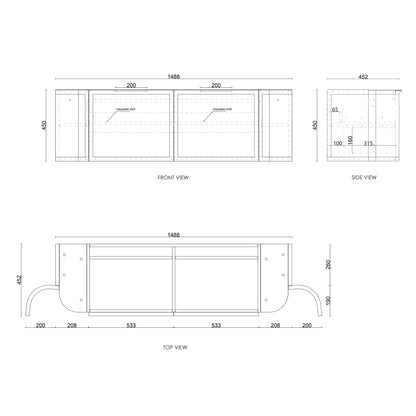 Hampshire 1500mm Satin White Wall Hung Curve Cabinet Only