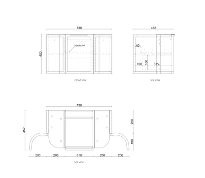 Hampshire 750mm Satin Black Wall Hung Curve Cabinet Only