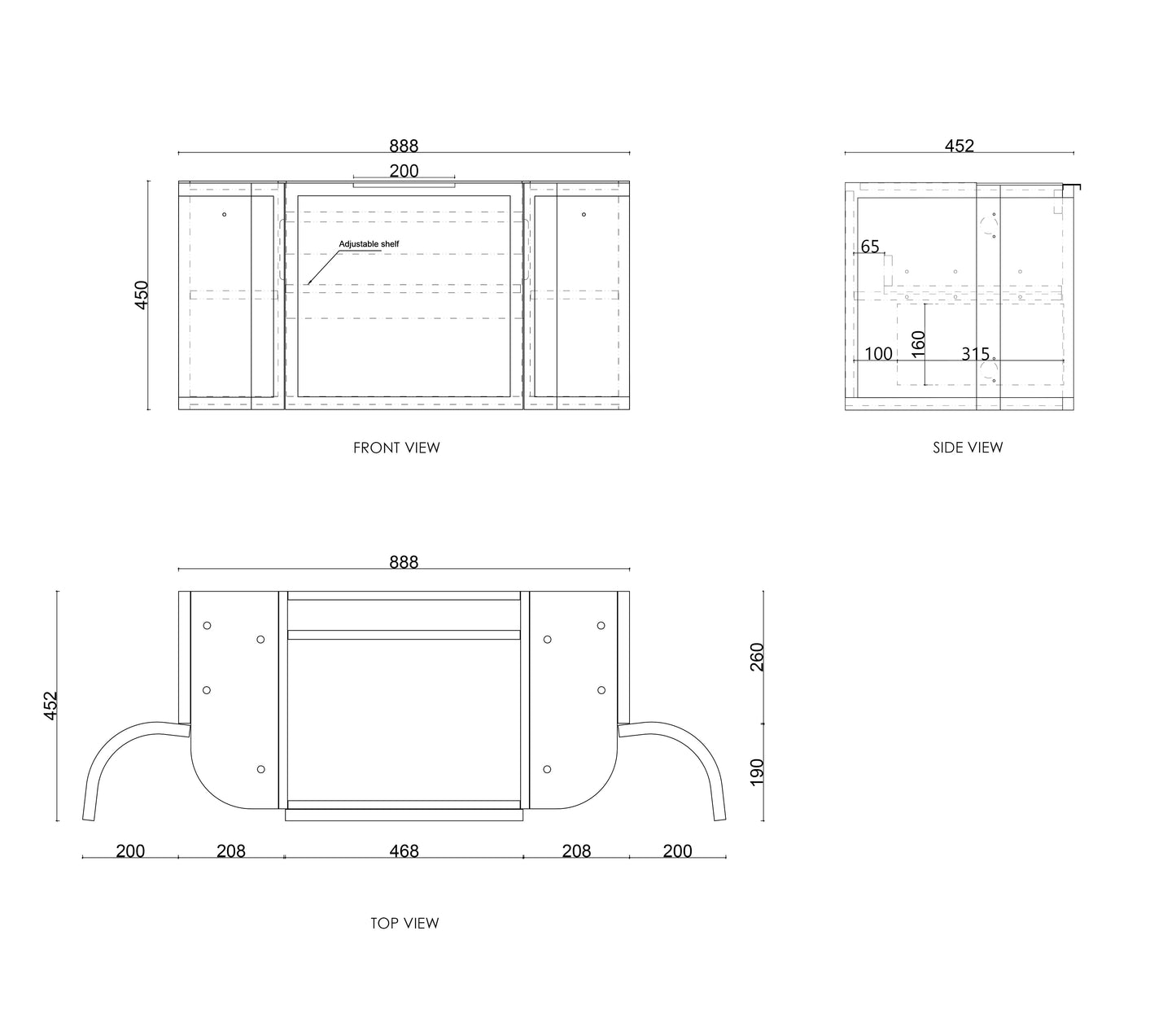 Hampshire 900mm Satin White Wall Hung Curve Cabinet Only