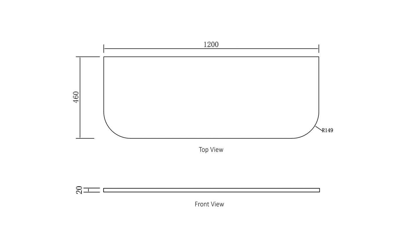 Bondi 1200x460x20 Pure White Top No Hole