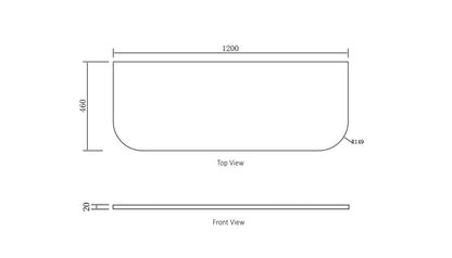 Bondi 1200x460x20 Pure White Top No Hole