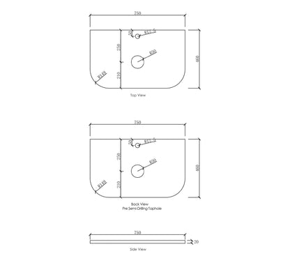 Bondi  750x460x20 Matte White Top - NTH or 12TH Only