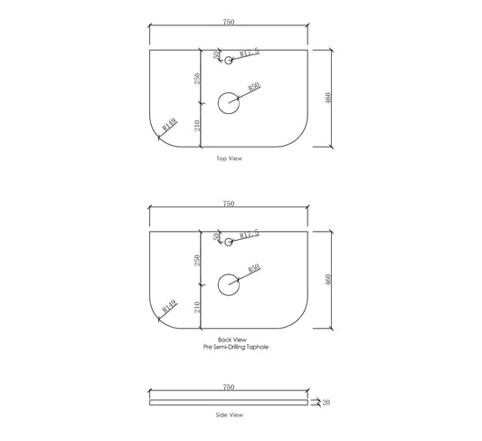 Bondi  750x460x20 Matte White Top - NTH or 12TH Only