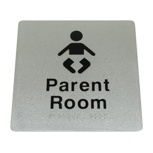 235mm Surface Mounted Parent Room Braille Sign - 235 x 180 x 3 - Silver