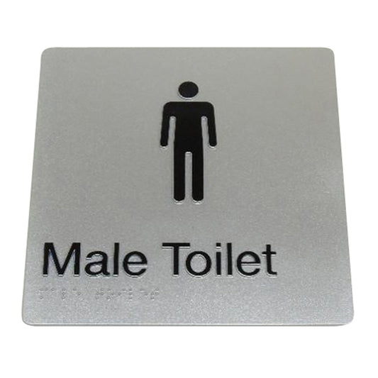 235mm Surface Mounted Male Toilet Braille Sign - 235 x 180 x 3 - Silver