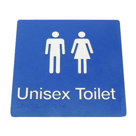 235mm Surface Mounted Unisex Toilet Braille Sign - 235 x 180 x 3 - Blue
