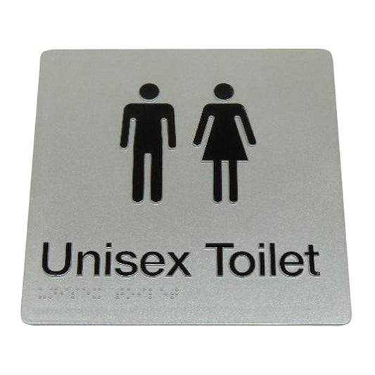 235mm Surface Mounted Unisex Toilet Braille Sign - 235 x 180 x 3 - Silver
