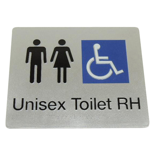 235mm Surface Mounted Unisex Disabled Toilet Braille Sign - 235 x 180 x 3 - Silver