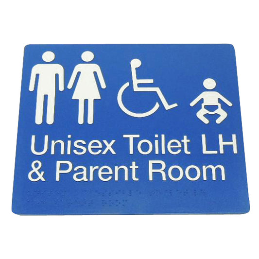 235mm Surface Mounted Unisex Disabled, Toilet and Parent Room Braille Sign - 235 x 180 x 3 - Blue