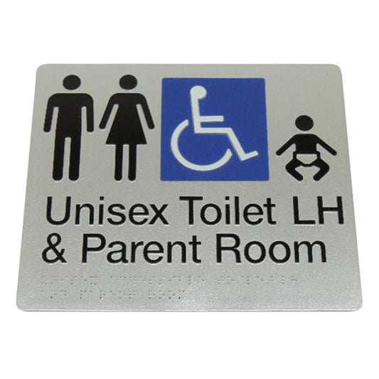235mm Surface Mounted Unisex Disabled, Toilet and Parent Room Braille Sign - 235 x 180 x 3 - Silver