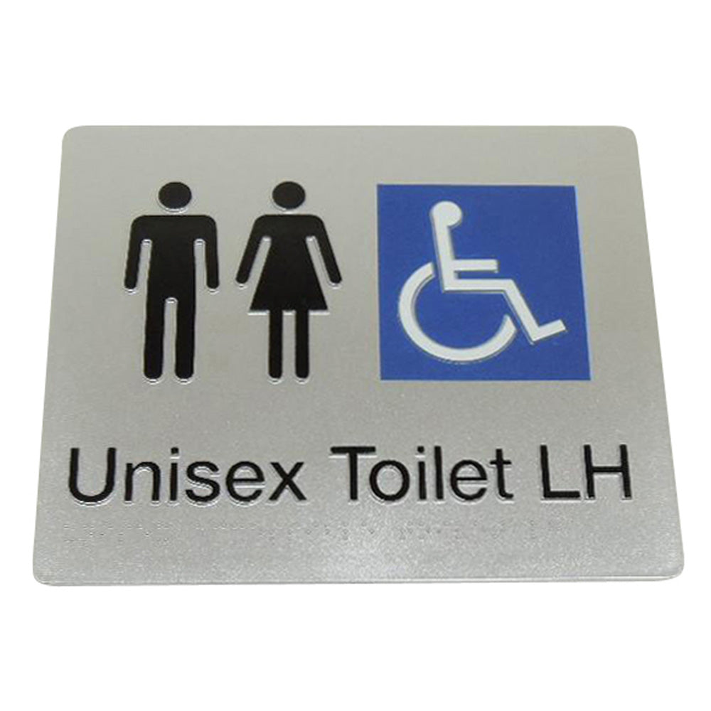 235mm Surface Mounted Unisex Disabled Toilet Braille Sign - 235 x 180 x 3 - Silver