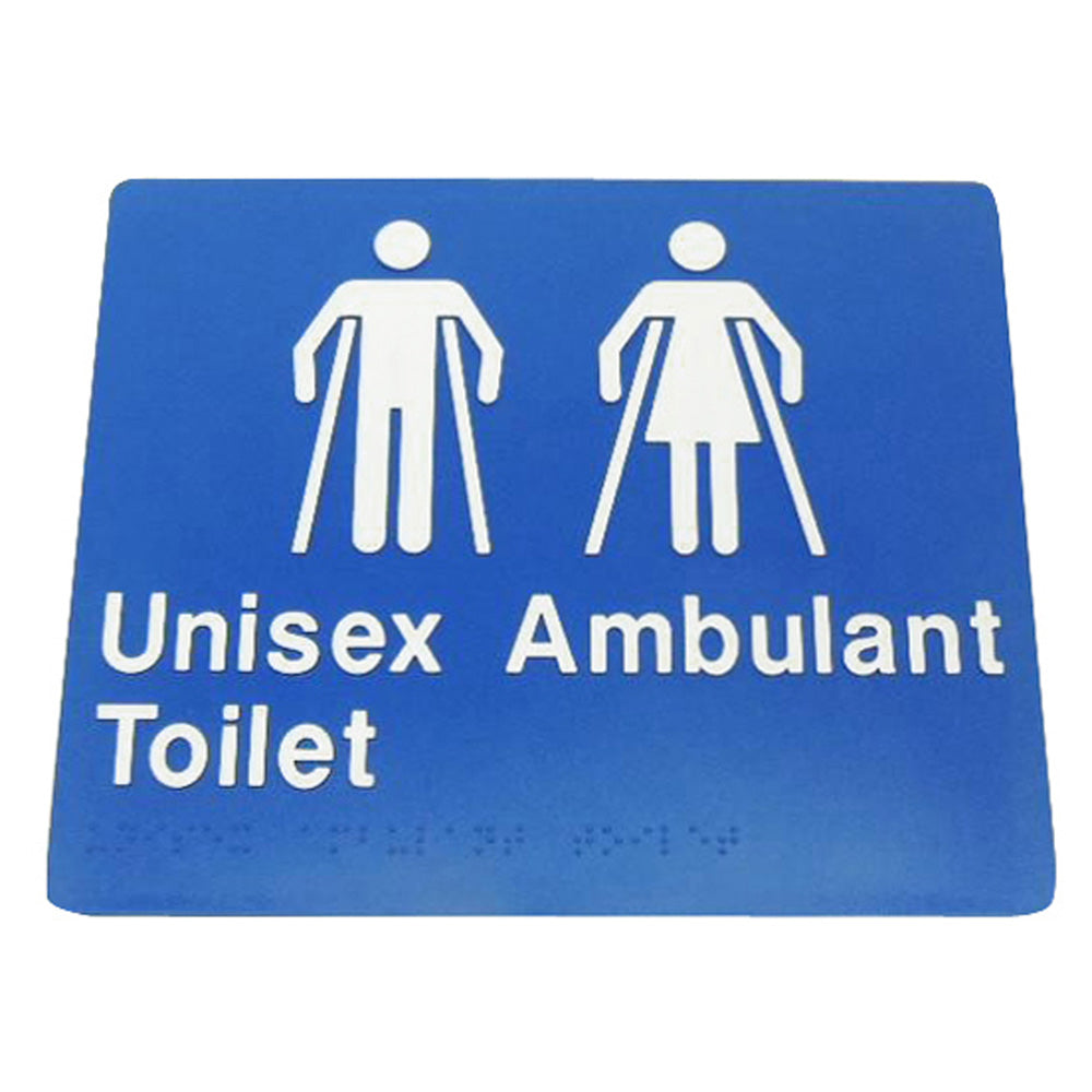 235mm Surface Mounted Unisex Ambulant Toilet Braille Sign - 235 x 180 x 3 - Blue