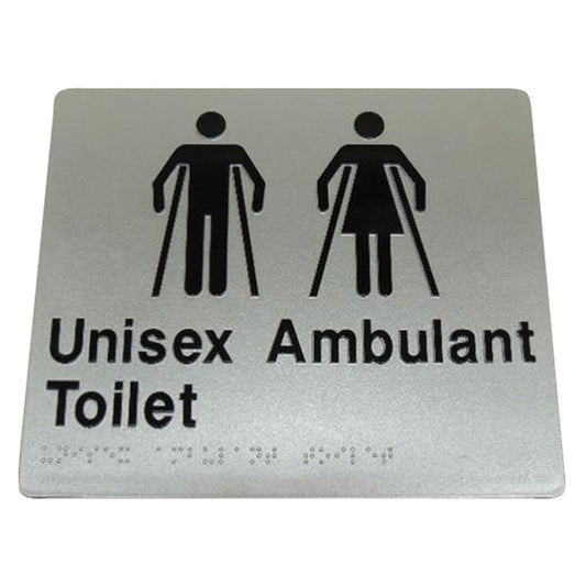 235mm Surface Mounted Unisex Ambulant Toilet Braille Sign - 235 x 180 x 3 - Silver