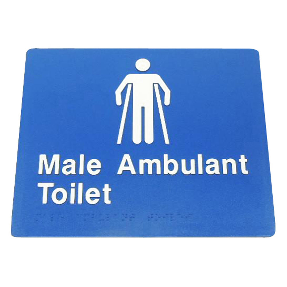 235mm Surface Mounted Male  Ambulant Toilet Braille Sign - 235 x 180 x 3 - Blue