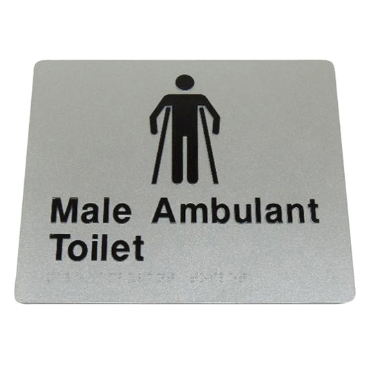 235mm Surface Mounted Male  Ambulant Toilet Braille Sign - 235 x 180 x 3 - Silver
