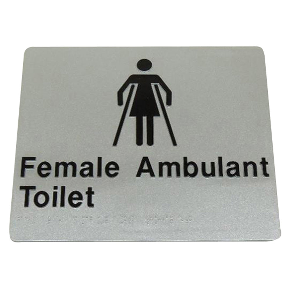 235mm Surface Mounted Female  Ambulant Toilet Braille Sign - 235 x 180 x 3 - Silver
