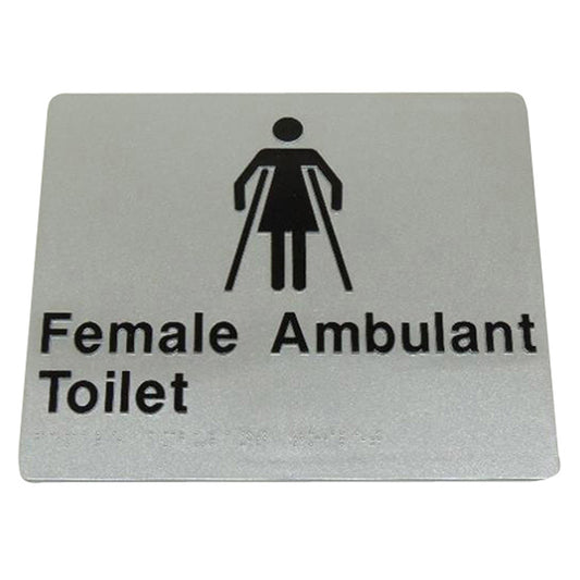 235mm Surface Mounted Female  Ambulant Toilet Braille Sign - 235 x 180 x 3 - Silver