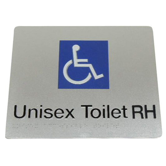 235mm Surface Mounted Unisex Toilet Braille Sign - 235 x 180 x 3 - Silver