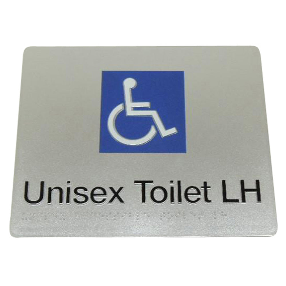 235mm Surface Mounted Unisex Toilet Braille Sign - 235 x 180 x 3 - Silver