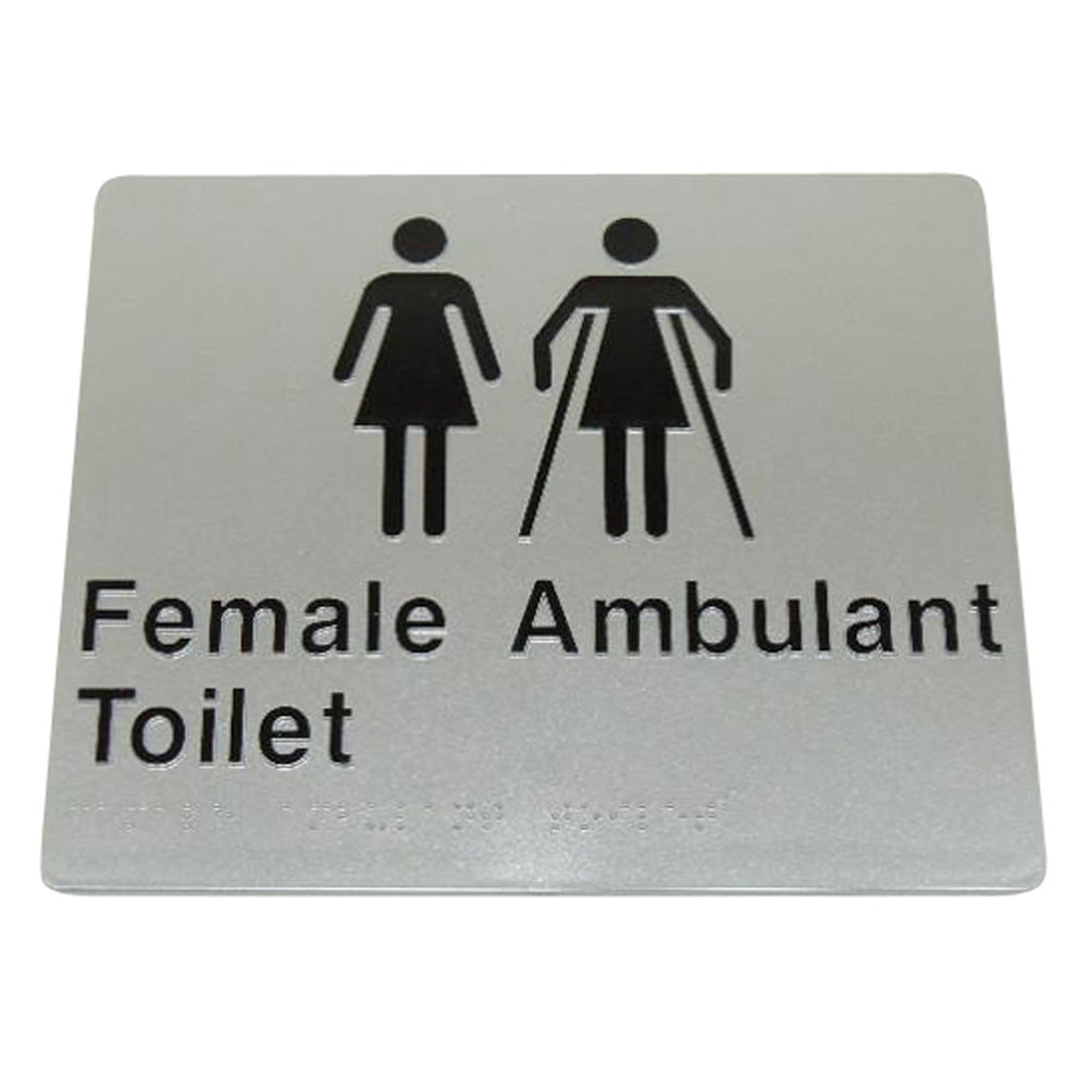 235mm Surface Mounted Female Ambulant Braille Sign - 235 x 180 x 3 - Silver
