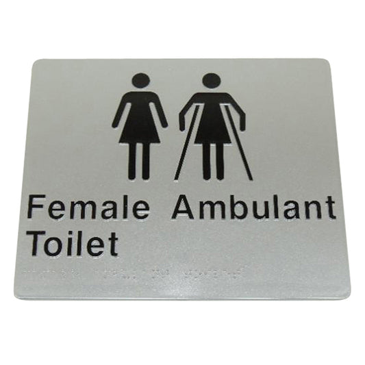 235mm Surface Mounted Female Ambulant Braille Sign - 235 x 180 x 3 - Silver